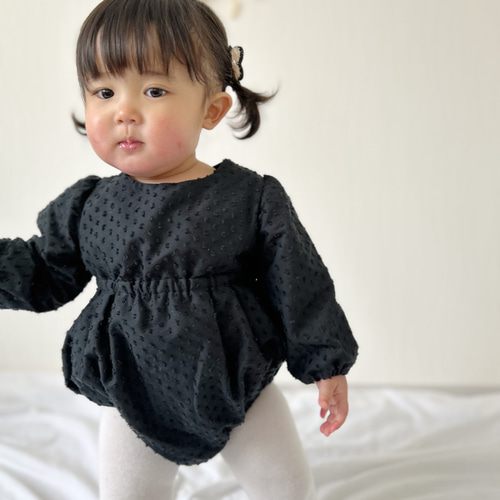 paloma 新品未使用 パフスリーブロンパース 完売S平大路えみ ブラック バイカラーパフスリーブペプラム【8b-122-08835】