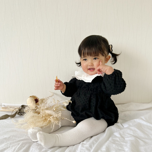paloma 新品未使用 パフスリーブロンパース 完売S平大路えみ ブラック パフスリーブロンパース / 黒 / 70cm,80cm,90cm ベビー