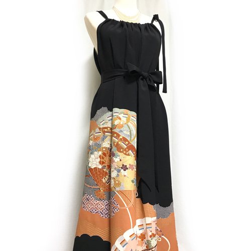 結婚式に！着物リメイク正絹留袖ドレスロングワンピースボレロ付(Cタイプ)