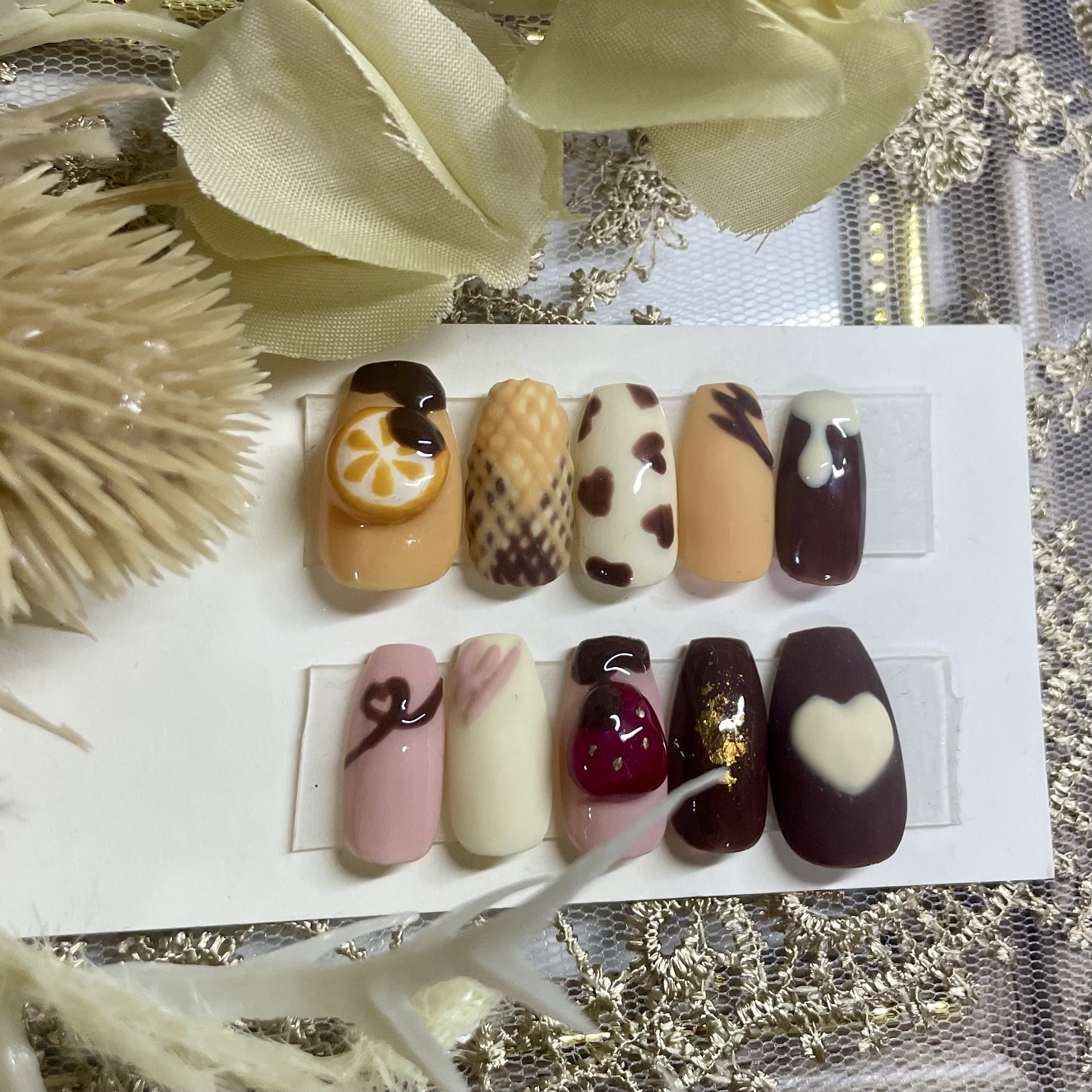 サイズオーダー♡オレンジ×いちごチョコネイルチップ マット つや size  