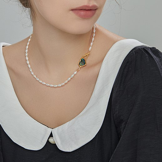 淡水パールのネックレス　アワビ貝殻　ハート　淡水真珠　淡水パール　6月の誕生石 夏の誕生石2024