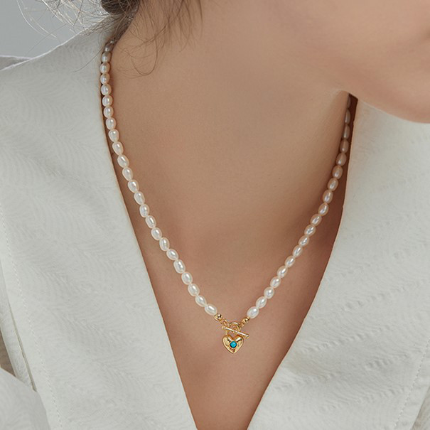 SV天然ターコイズ 淡水真珠ネックレス(トルコ石)