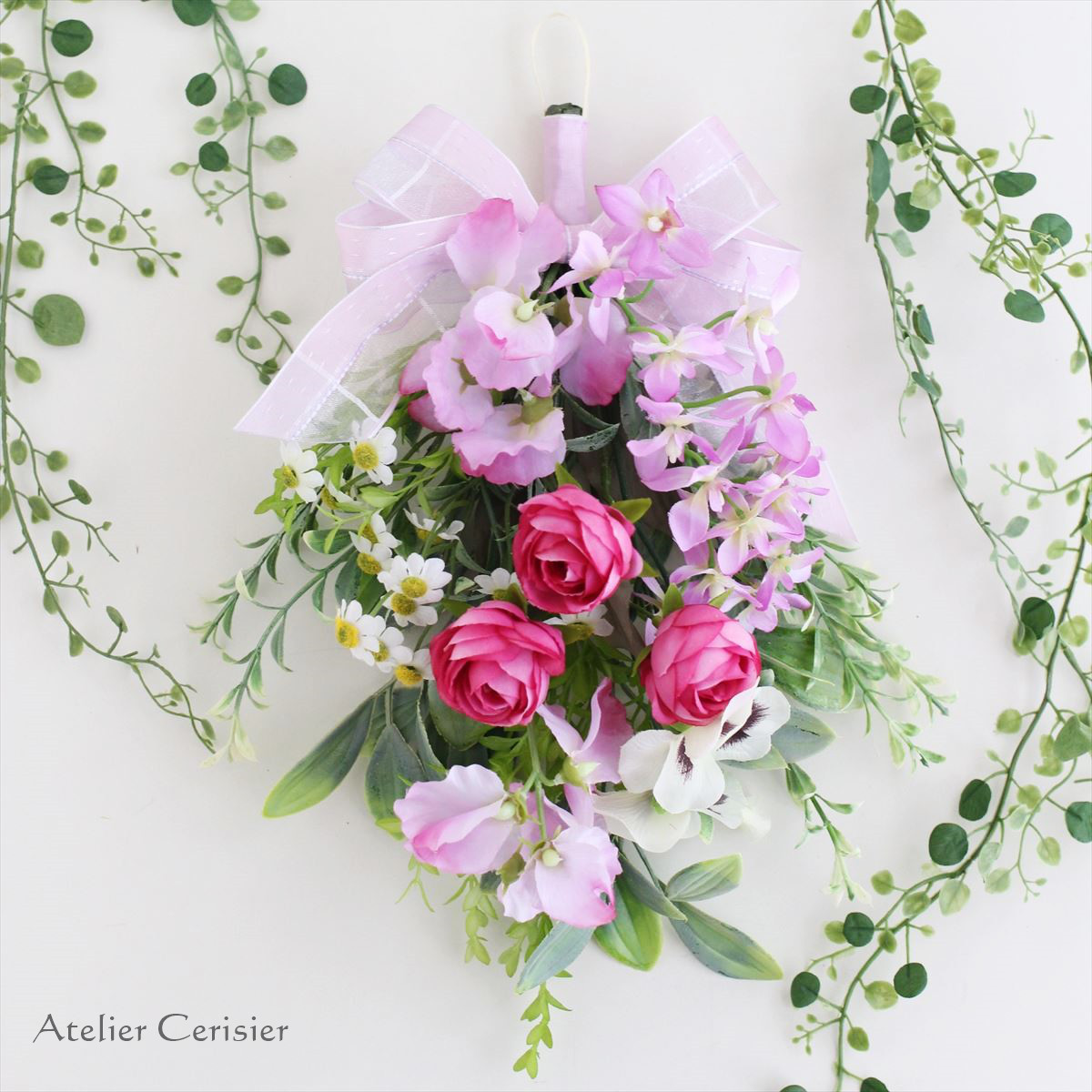 ☆ラナンキュラス＆スイートピー スワッグ ローズピンク＜アーティフィシャルフラワー＞母の日