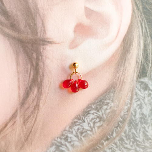 16色/mitsubu】3粒ガラスチェコビーズのゆらゆらピアス/イヤリング