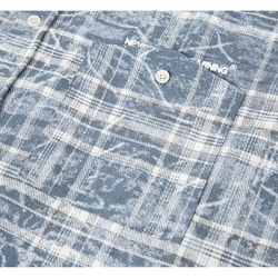 メンズチェックシャツブルーシャツ長袖トップス W195 5枚目の画像