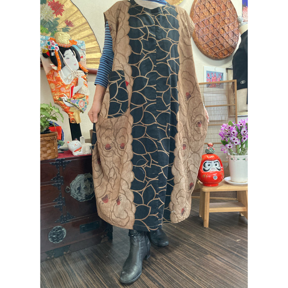 浴衣の柿渋染めワンピース 浴衣リメイク ワンピース 着物  