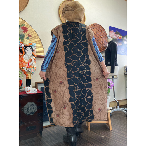 柿渋染め浴衣リメイク　ノースリーブワンピ　ハンドメイド 304】柿渋染め浴衣リメイクノースリーブワンピ - メルカリ