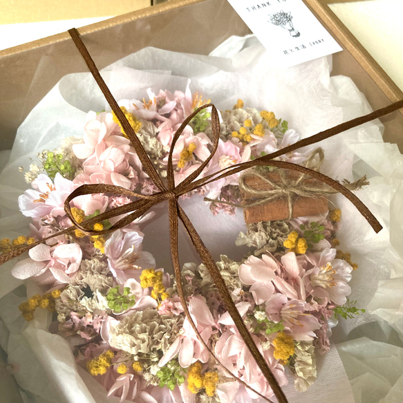 【7日以内発送】桜を贈る母の日フラワーギフト　春満開！　ピンクのリース　　 10枚目の画像