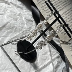 chandelier ハーキマーダイヤモンド パール ロングピアス ロングイヤリング 結婚式 ウエディング 華奢 母の日 1枚目の画像