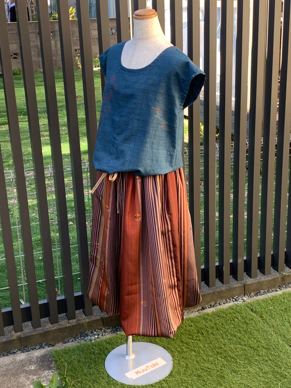 着物リメイク❣️米沢紬のバルーンスカート＆マフラー⭐️送料無料 3枚目の画像