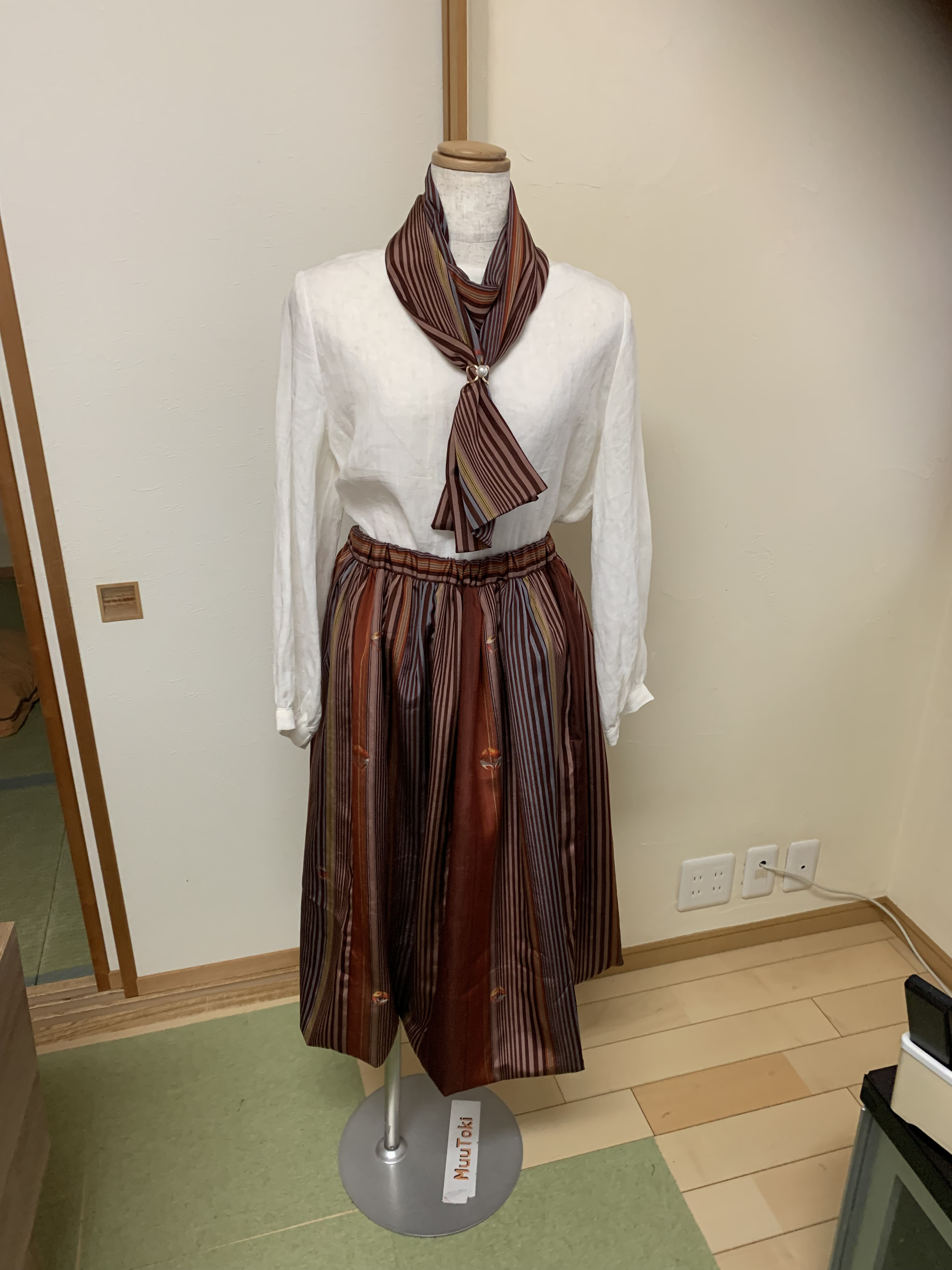 着物リメイク❣️米沢紬のバルーンスカート＆マフラー⭐送料無料