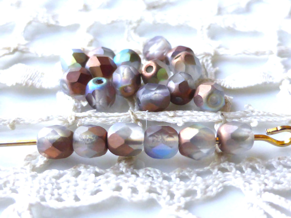 FP すりガラス　メタル色小豆　チェコビーズCzech Glass Beads20個 1枚目の画像