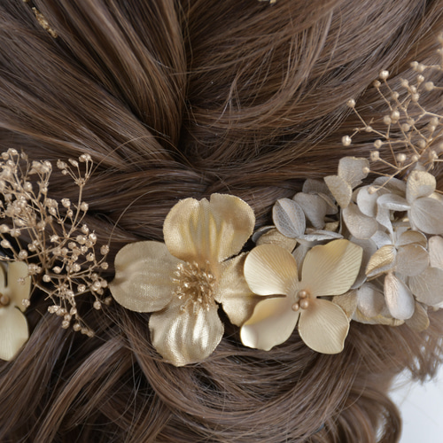 卒業式 髪飾り 袴 金箔 ドライフラワー 成人式 ゴールド 着物 ヘア