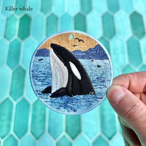シャチ 鯱 海の生き物 海 オーシャン 刺繍キーホルダー 両面刺繍 キー