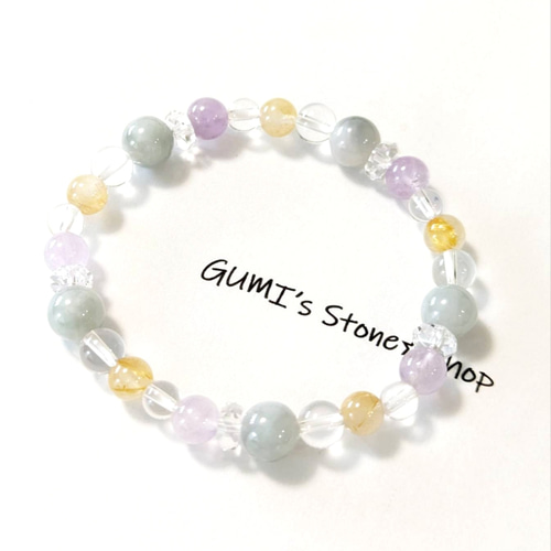 ☆1点もの☆翡翠×ルチルクォーツ×ラベンダーアメジストのブレスレット  