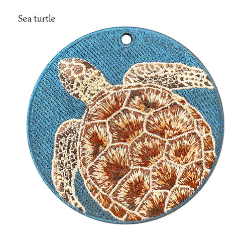 ウミガメ 海亀 海の生き物 水族館 刺繍キーホルダー 両面刺繍