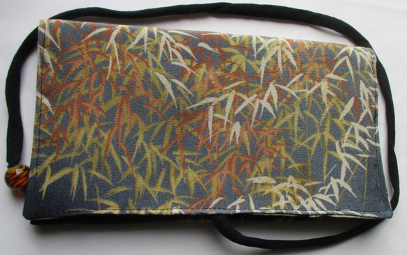 ７５６４　笹の葉柄の着物で作った和風財布・ポーチ＃送料無料 5枚目の画像
