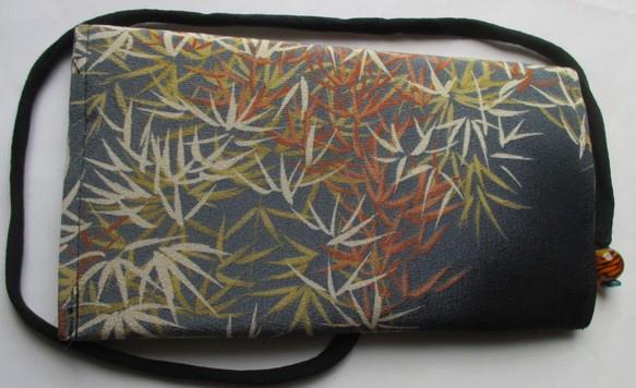 ７５６４　笹の葉柄の着物で作った和風財布・ポーチ＃送料無料 6枚目の画像