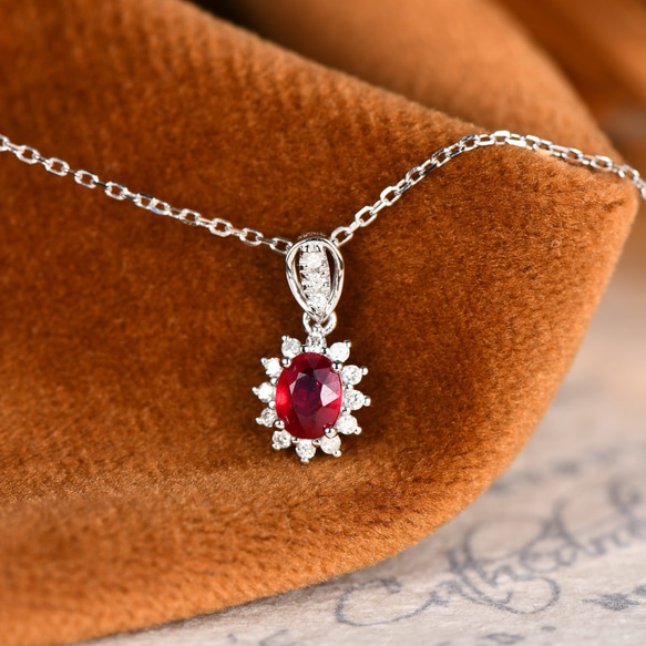 K18ＷＧ天然ルビーダイヤモンドペンダントトップ 天然ダイヤモンド付きルビーペンダントトップk18 ペンダントトップ