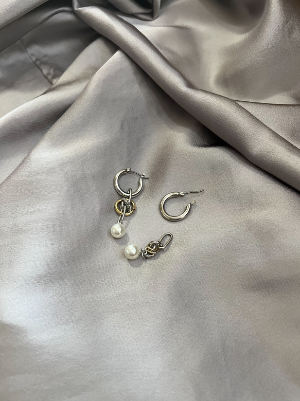 鏈條珍珠混合耳環 第4張的照片