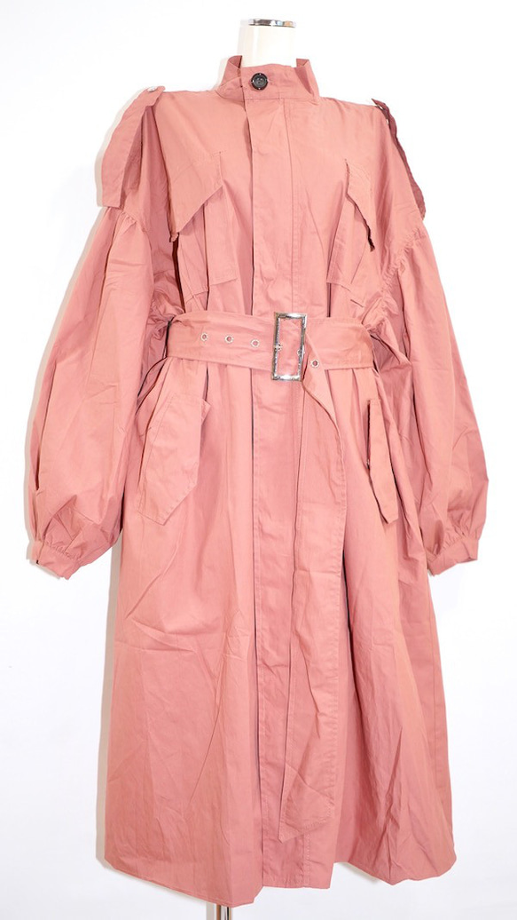 Balloon Sleeve Military Long Jacket Coat (pink)*with Belt 9枚目の画像