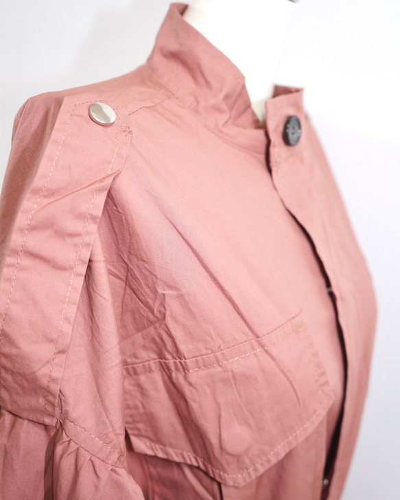 Balloon Sleeve Military Long Jacket Coat (pink)*with Belt 12枚目の画像