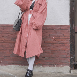 Balloon Sleeve Military Long Jacket Coat (pink)*with Belt 2枚目の画像