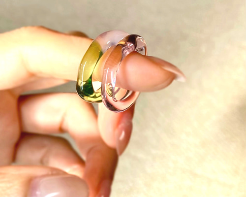 色カットガラス飾リング各種 Wide Resin Ring, Clear Band Ring With Gold, Silver, Copper