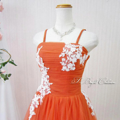 カラードレス カクテルドレス オレンジ 橙 発表会 披露宴 前撮り 演奏会 カラードレス カクテルドレス オレンジ 橙 発表会 披露宴 前撮り 演奏