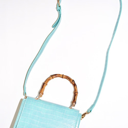 Bamboo Handle Crocodile Touch 2way Bag (light blue) ショルダーバッグ 10枚目の画像