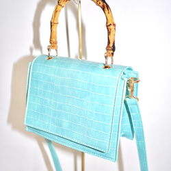 Bamboo Handle Crocodile Touch 2way Bag (light blue) ショルダーバッグ 5枚目の画像