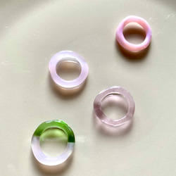 ガラスリング　〜 rond 〜　2本セット　春色　桜色　ピンク　5号　〜　16号　送料無料　ガラス 指輪 4枚目の画像