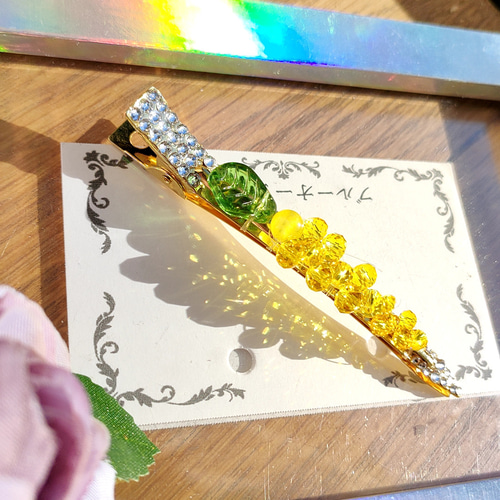 ミモザ ヘアクリップ/ 前髪クリップ カルセドニー ヘアクリップ 
