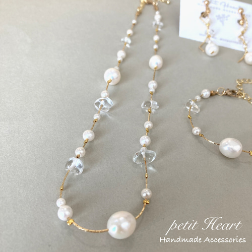 3点セット♡】ランダムパールとクリスタルのシンプルネックレス