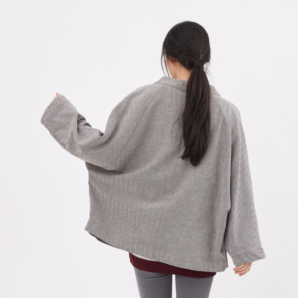 Donna Round Neck Wide Sleeve Jacket/ Grey Brown 2枚目の画像