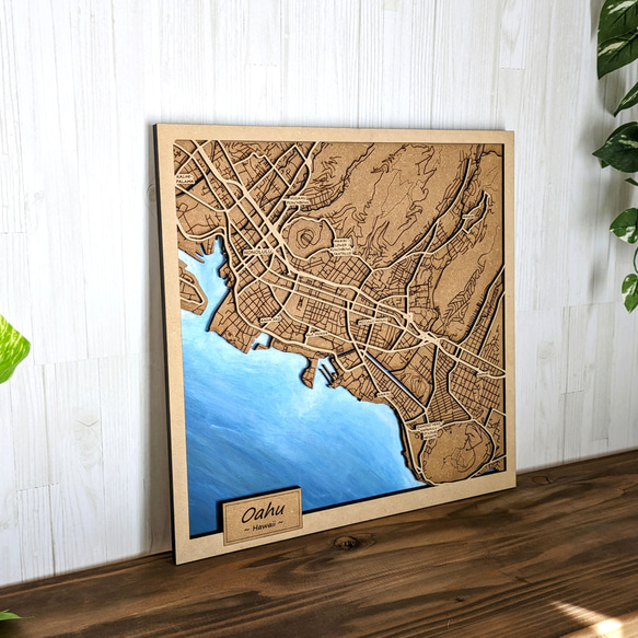 オアフ島の木製地図 1枚目の画像