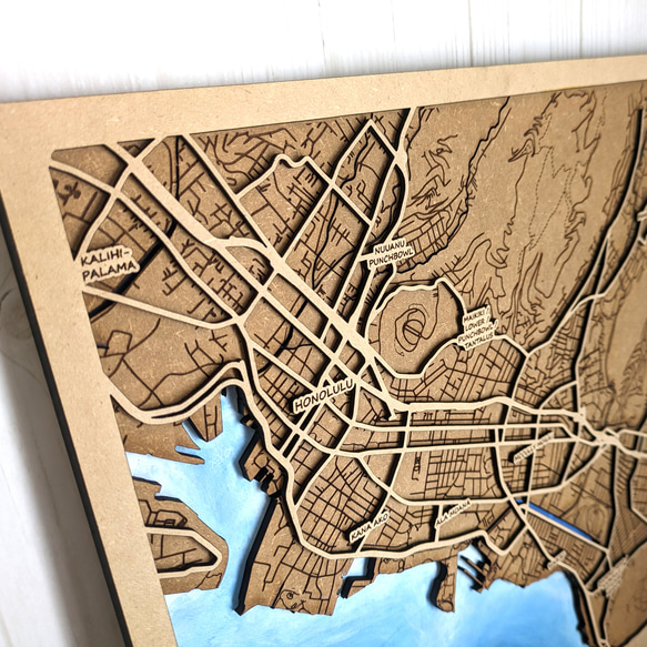 オアフ島の木製地図 3枚目の画像