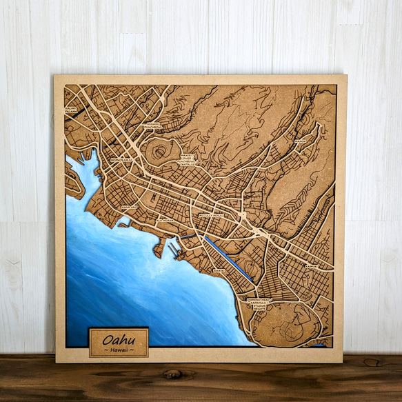 オアフ島の木製地図 5枚目の画像