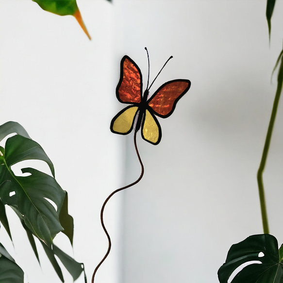 蝶々　ガーデンピック　ステンドグラス雑貨　ガーデン雑貨　ギフト　一点物　サンキャッチャー　誕生日プレゼント　送料無料 8枚目の画像
