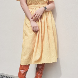 Flower Cutwork Flare Onepiece (yellow) ロング丈ワンピース イエロー 黄色 ガーリ 1枚目の画像