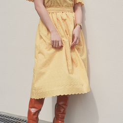 Flower Cutwork Flare Onepiece (yellow) ロング丈ワンピース イエロー 黄色 ガーリ 4枚目の画像