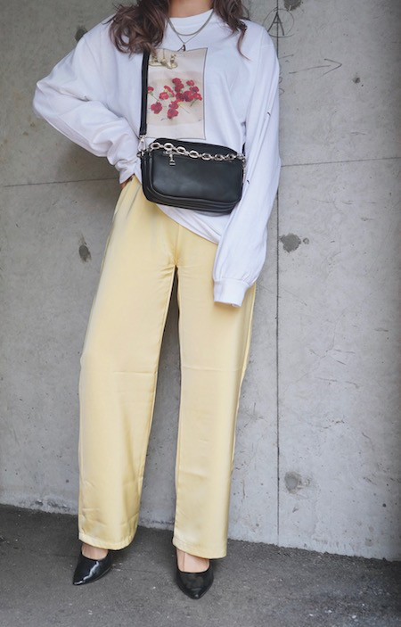 Shiny Easy Pants (lemon yellow) ワイドパンツ イエロー 黄色 カジュアル
