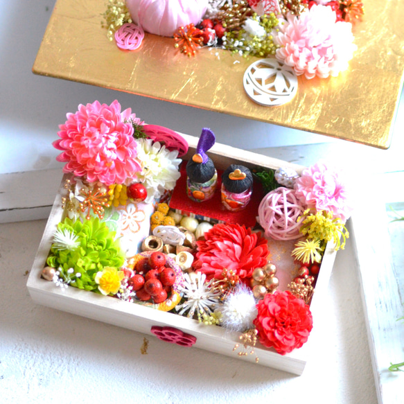 newひなまつりミニチュアアレンジメント・桐箱アレンジメント・春の