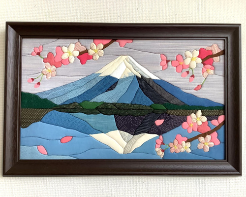 きめこみパッチワーク　塩沢織木目込みパッチワーク 桜と逆さ富士 5cfb32856e0c67cf7bb210e10c0a5a