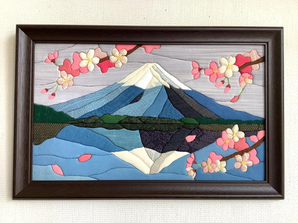 【オープニングセール】 塩沢織木目込みパッチワーク 桜と逆さ富士 その他アート tsumugi クラフト・布製品