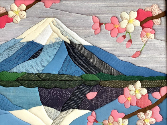 塩沢織木目込みパッチワーク 桜と逆さ富士 3枚目の画像