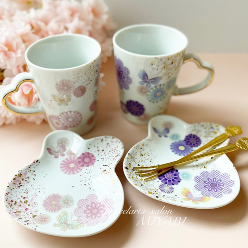   花柄金縁食器セット 25点 セット 和柄蝶々の散らし金ペアセット 小皿 MIYABI 通販 17159796｜Creema