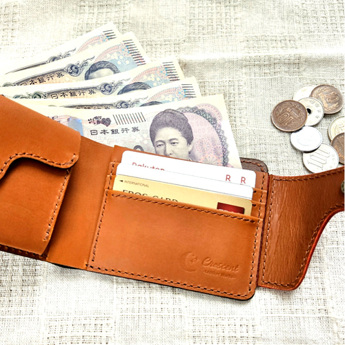 カラーオーダー可】本革/総手縫い 二つ折り財布 ベルトホック / ヌメ革