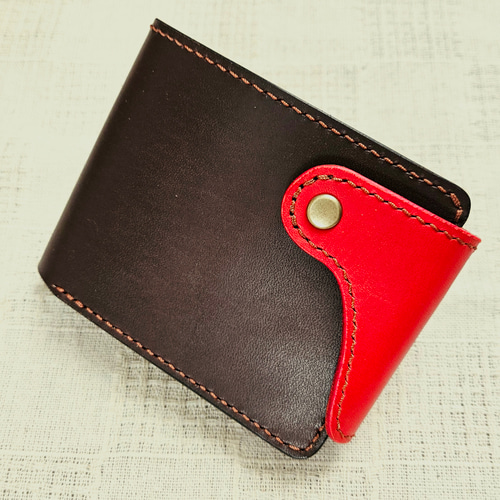 カラーオーダー可】本革/総手縫い 二つ折り財布 ベルトホック / ヌメ革