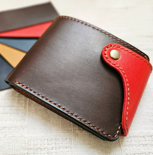 財布　本革　二つ折り　ハンドメイド 手縫いの数だけ、想いが深まる。【カラーオーダー/名入れ可】本革/総